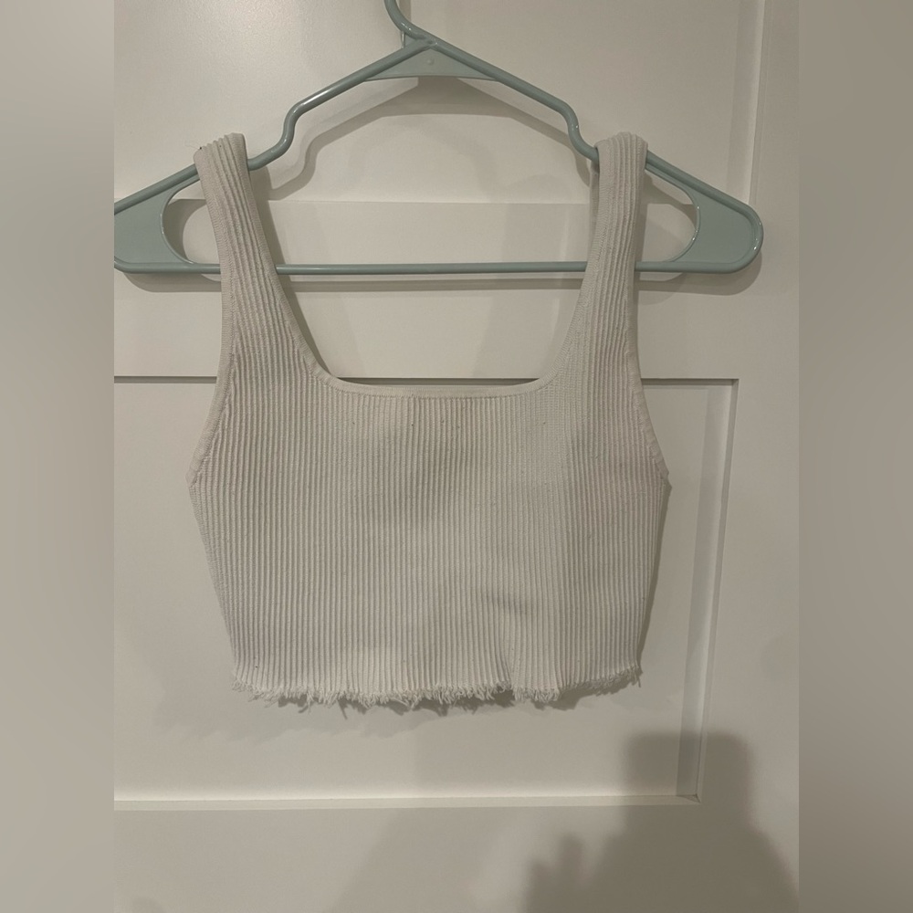 Babaton white ribbed tank with frayed bottom